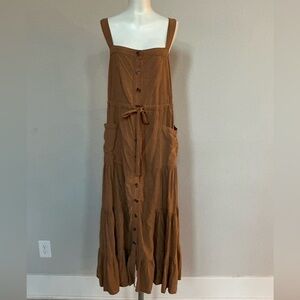 Free People Brown Amber Waves Button-Front Maxi Dress